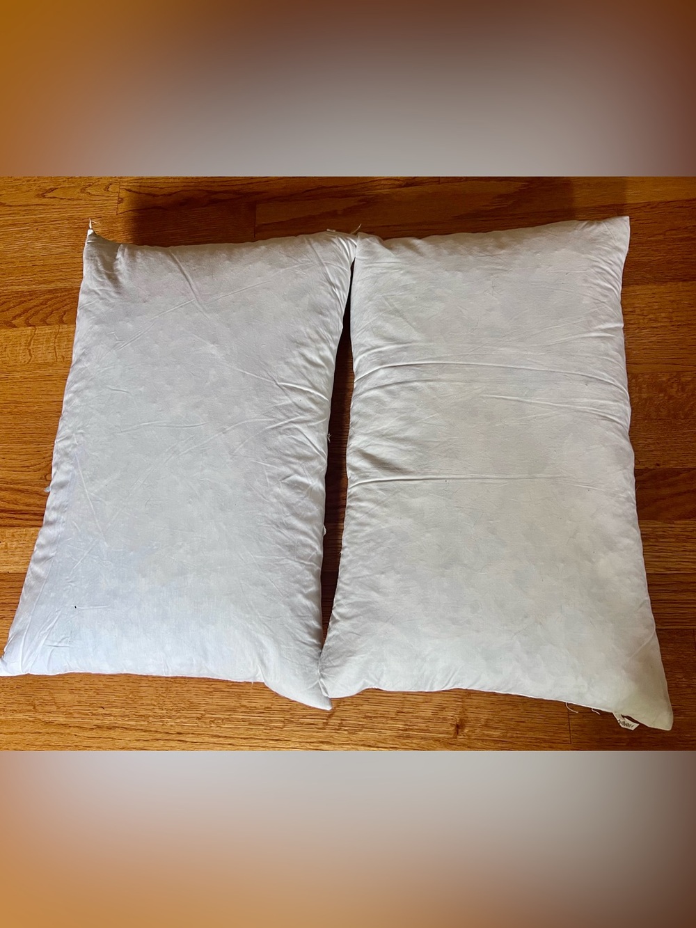Lot of 2 Rectangular Feather Pillow Inserts - 16”  x 22” - Good Condition